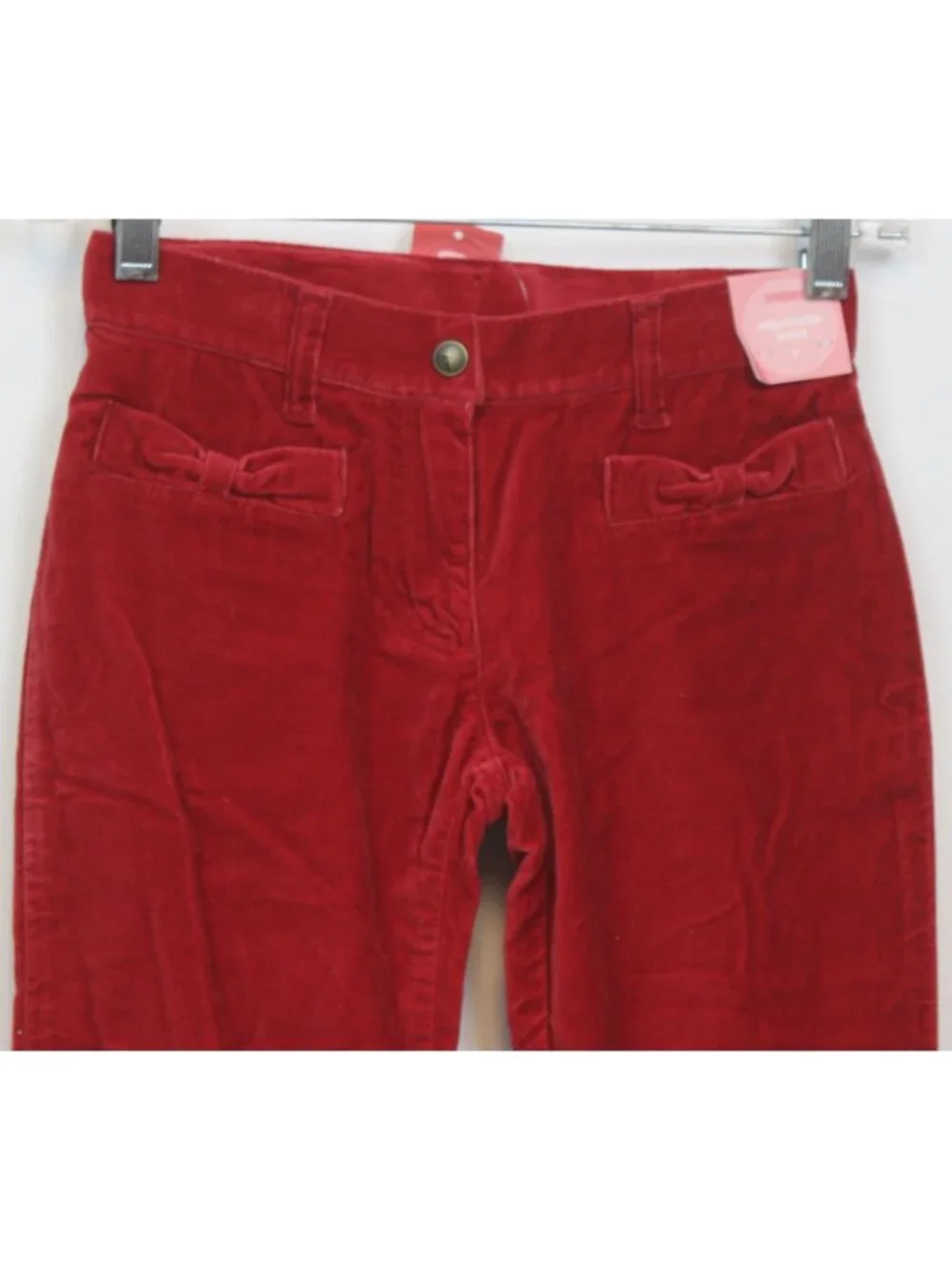 2007 Gymboree Glamour Kitty Red Velour Pants sz 9 Bow Pockets Flare Velvet Adjus